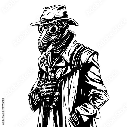 Plague Doctor – A Dark and Intriguing Symbol of History and Mystery. This Unique Artwork Depicts the Iconic Masked Figure, Perfect for Historical Projects, Gothic Designs, and Halloween-Themed Art