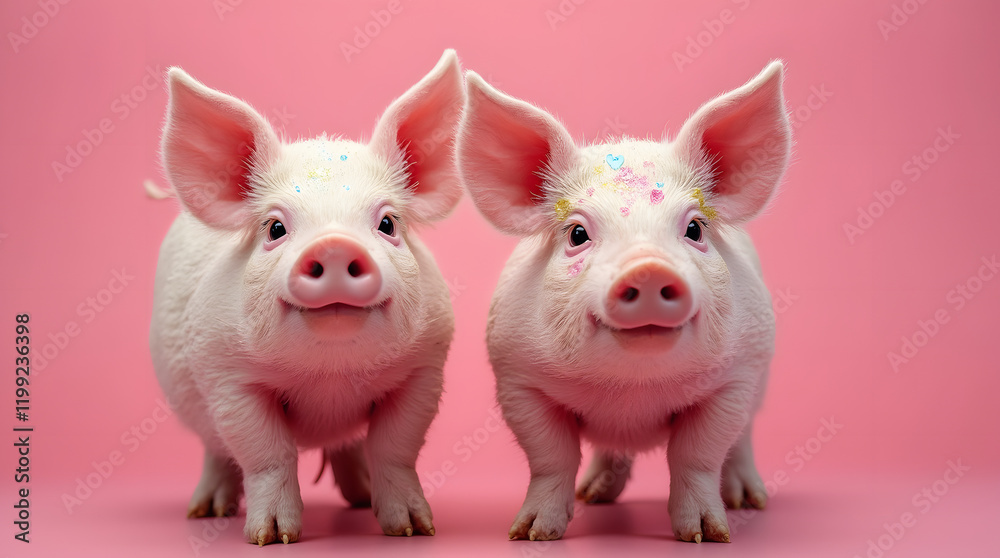 custom made wallpaper toronto digitalDuo de Cochons sur un fond rose
