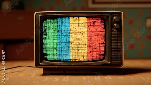 Retro Television with Color Bars Displaying Vintage Aesthetic and Nostalgic Vibes photo