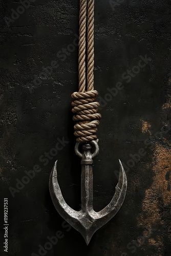  Grappling hook icon with sharp prongs, coiled rope attached, symbolizing adventure, action, and climbing gear, ideal for extreme sports or outdoor exploration concepts.