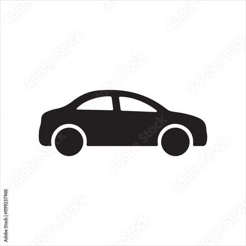 a simple, minimalist vector icon of a car. The car is depicted in a side profile with smooth, rounded lines, and it is colored white against a dark brown background. The icon has two visible wheels