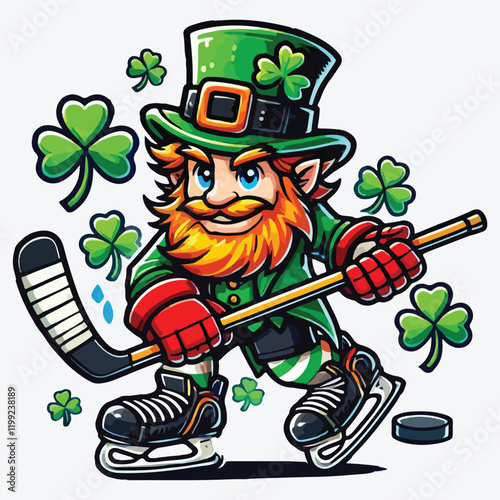 Leprechaun Ice Hockey Sports Mascot Cartoon stock illustration