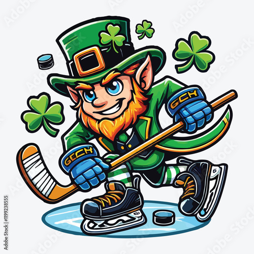 Leprechaun Ice Hockey Sports Mascot Cartoon stock illustration
