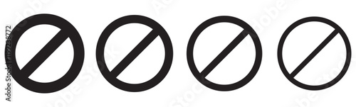 Prohibited circle sign. Prohibition red icon. Ban icon. Red circle with cross line symbol. Caution frame symbol. Forbidden stop sign. Vector illustration isolated on white background.