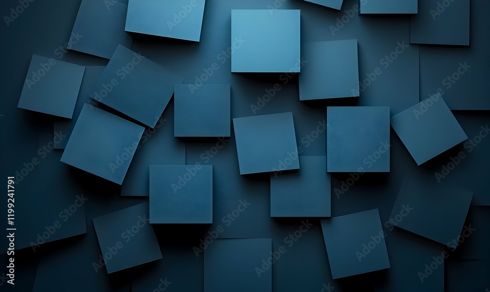 Fototapeta premium Abstract background of dark teal cubes, scattered randomly, creating a dynamic and modern design. Ideal for presentations, websites, or tech-related projects.