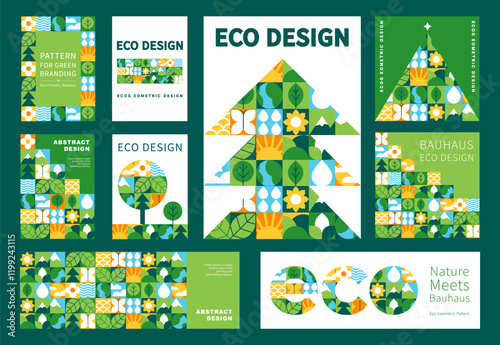 Set of Abstract geometric posters and banners with eco pattern. Natural organic shapes