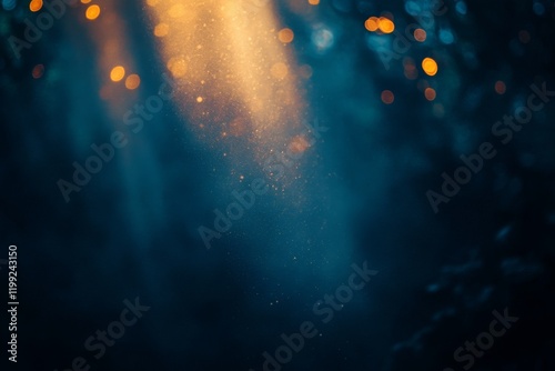 Underwater view with light beams penetrating the deep blue ocean