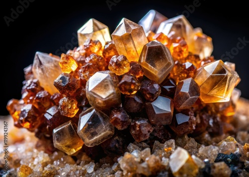 Intricate aragonite clusters delicately adorn a morion quartz crystal, a stunning mineral specimen. photo