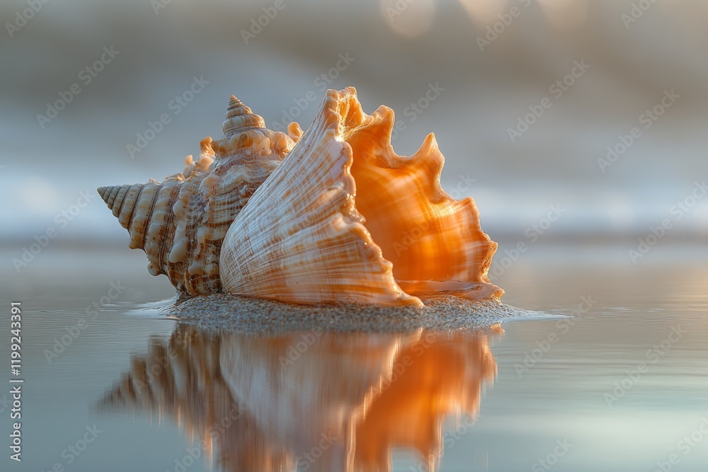 Seashell with reflection on a glossy surface Seashell with reflection on a glossy surface