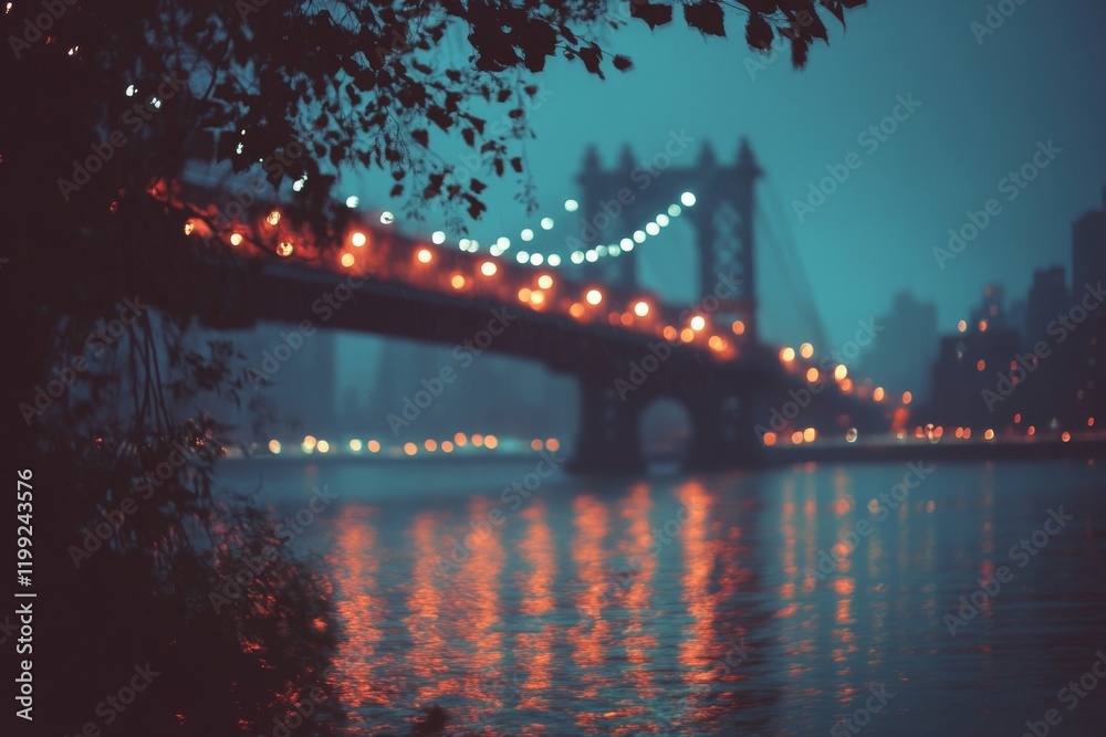 Fototapeta premium City lights reflecting on a calm river at night