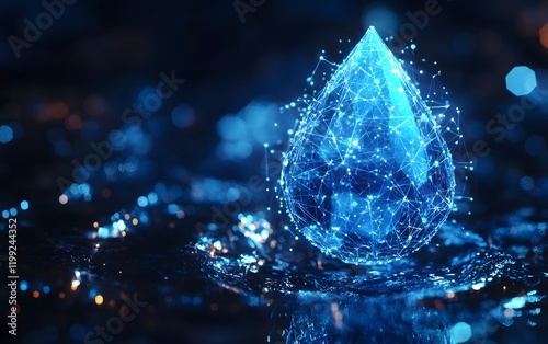 Digital Water Drop with Network Connections Symbolizing Smart Water Technology