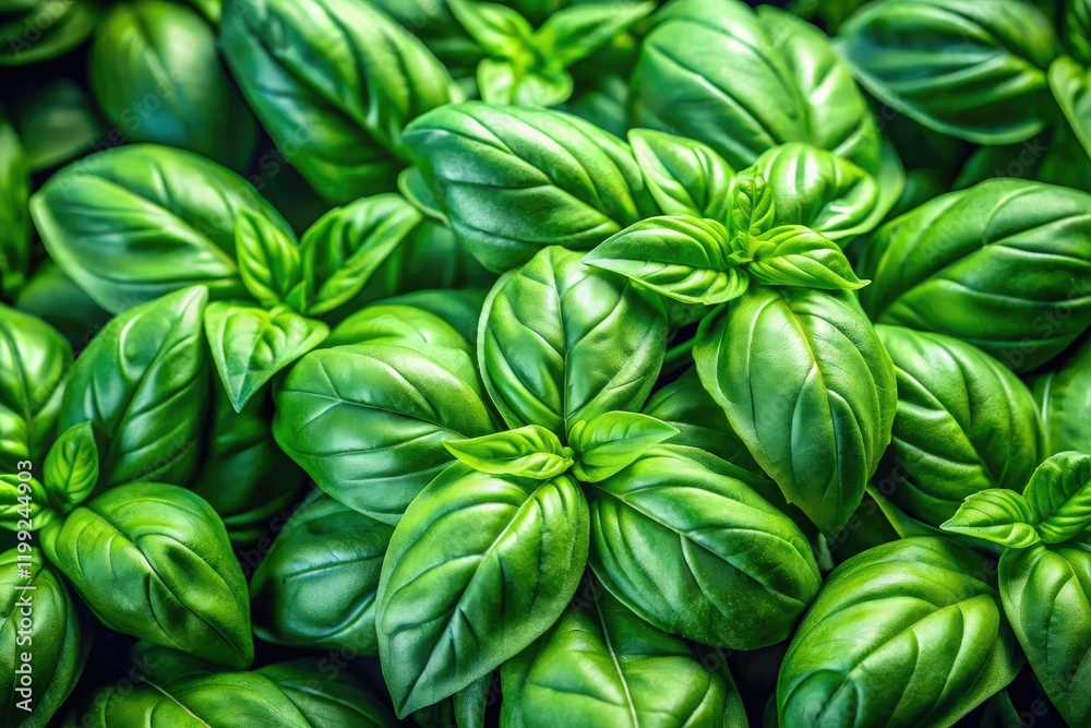 Lush panoramic basil closeup: vibrant green leaves, fresh, healthy, perfect for culinary use. Lush panoramic basil closeup: vibrant green leaves, fresh, healthy, perfect for culinary use.