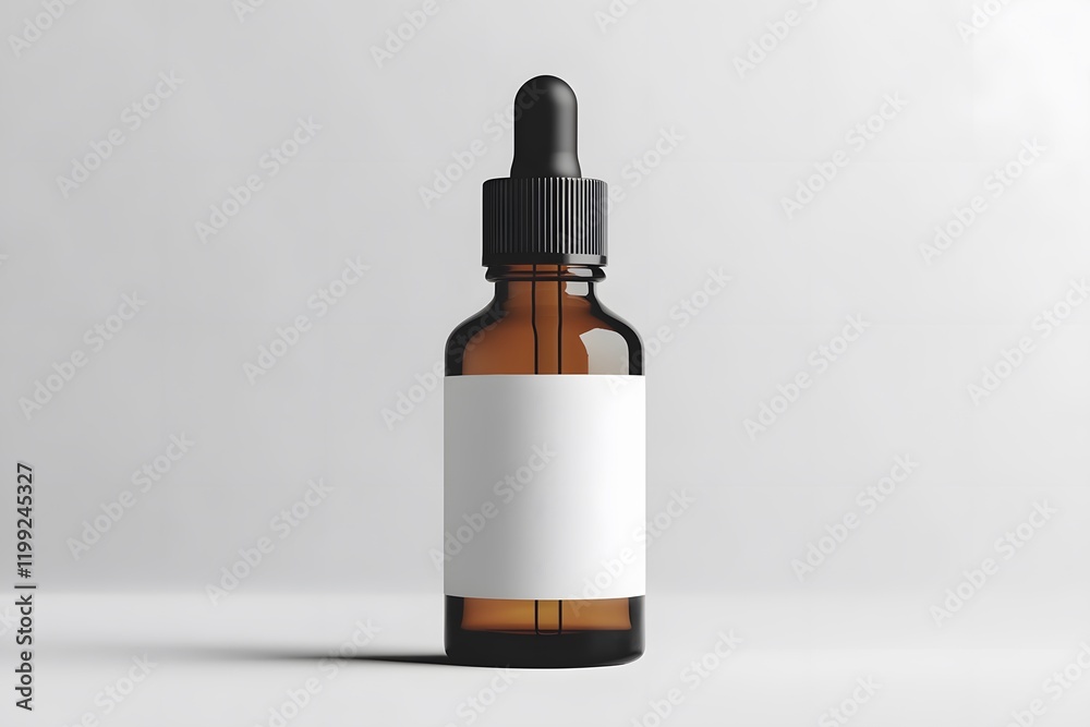 Amber Glass Dropper Bottle with Blank Label and Box for Product Mockup on White Background Amber Glass Dropper Bottle with Blank Label and Box for Product Mockup on White Background