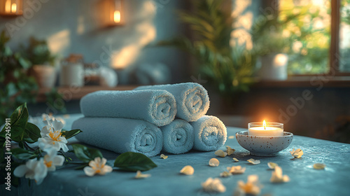 a towel and candle on a table