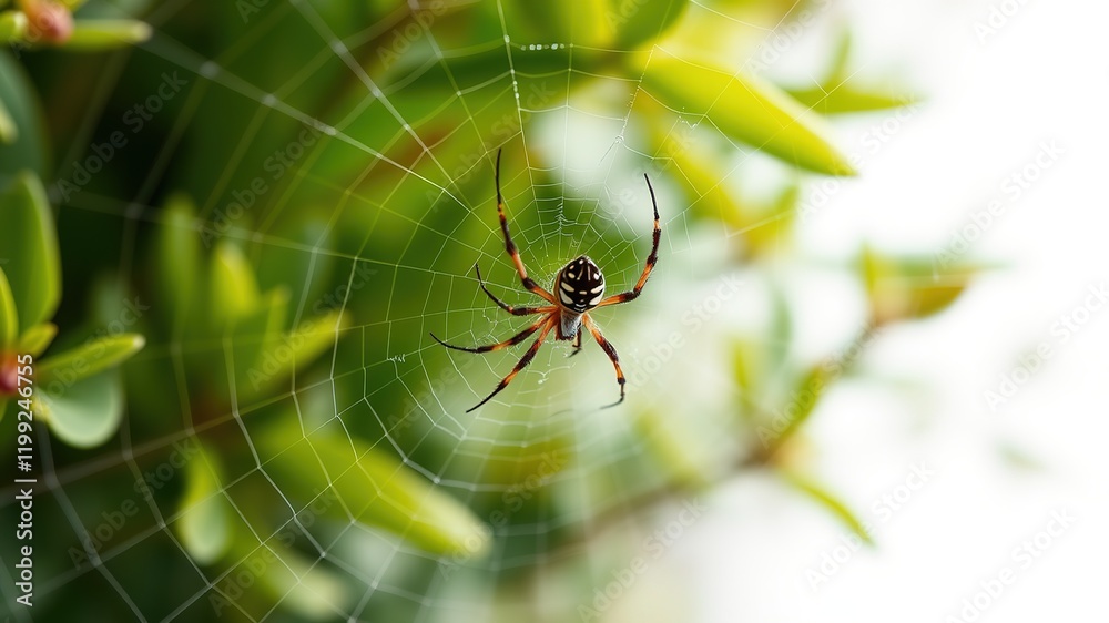 Macro Spiderweb in Grassy Garden - Closeup Arachnid Predator
