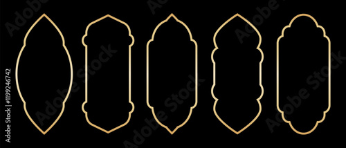 Golden gradient Islamic, arab line arch vector window icon set