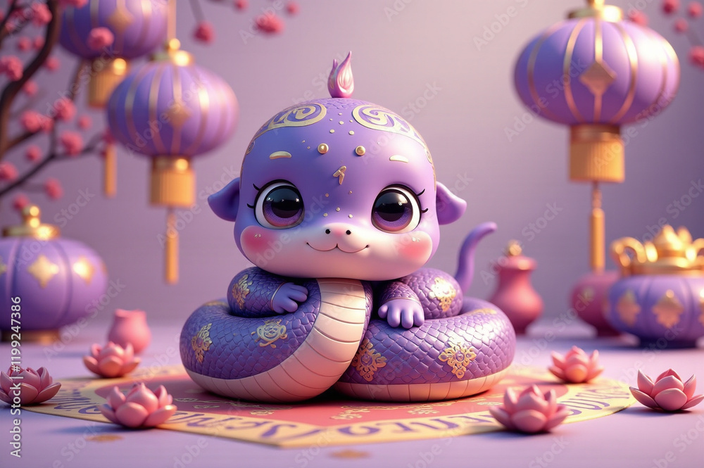 Fototapeta premium Majestic Purple Snake Lunar New Year - Regal and Elegant Snake Design