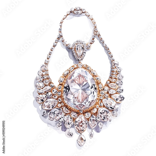 A watercolor vector painting of Cartier’s Louis XIV diamonds, brilliantly crafted with finesse and elegance, isolated on a white background.

