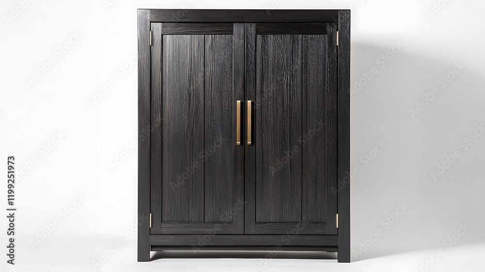 Fototapeta premium Dark wood cabinet, studio shot, storage, minimalist background, furniture catalog