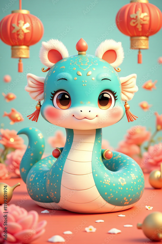 Naklejka premium Playful Pastel Snake Lunar New Year - Joyful and Festive Snake Design