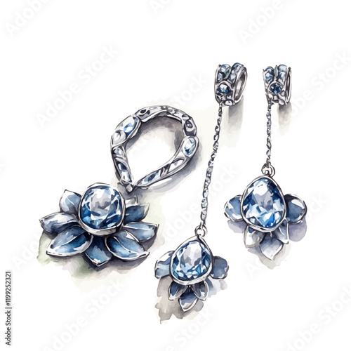 A watercolor vector painting of Hirsch silver jewelry showcasing its timeless elegance, isolated on a white background.

