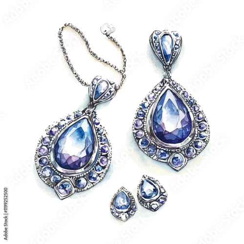 A watercolor vector painting of Hirsch silver jewelry shining delicately, illustrated with artistic detail, isolated on a white background.

