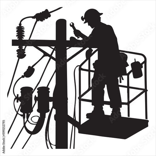 Lineman Silhouette Vector Art for Electrical Design Projects
