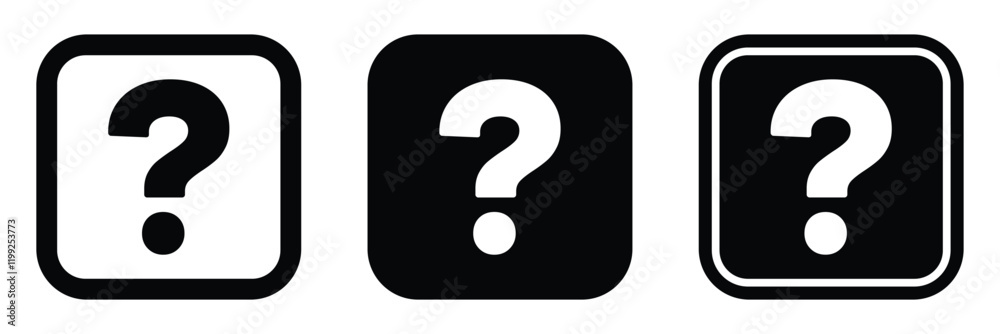 Question mark icon. Help icon, service chat sign button, customer support icon. Black question mark silhouette. Vector question marks icon set. Question mark icon. Help icon, service chat sign button, customer support icon. Black question mark silhouette. Vector question marks icon set.