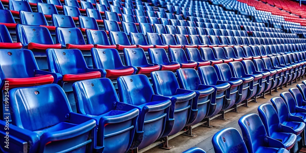 Fototapeta premium Stadium Seats Macro Photography - Dark Blue Rows, Single Red Seat