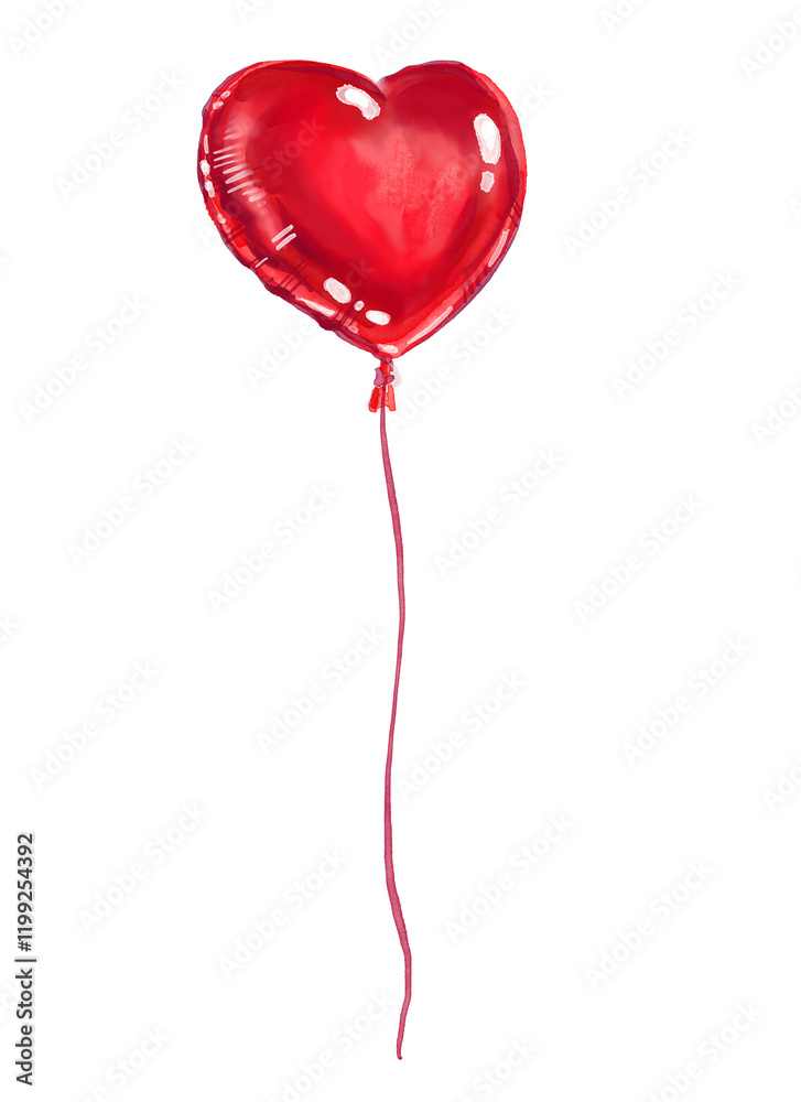 Red heart balloon. St.Valentine’s gift. Watercolor illustration Red heart balloon. St.Valentine’s gift. Watercolor illustration