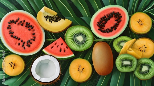 Colorful Tropical Fruit Arrangement photo