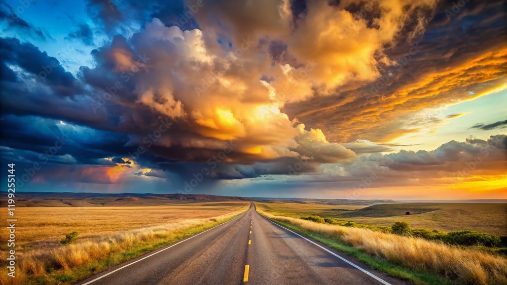 Naklejka premium Steppe Road Crimea Clouds AI Art, Ukraine Landscape