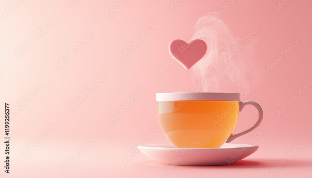 A steaming cup of tea with a pink heart, symbolizing warmth, love, and comfort on a soft pink background A steaming cup of tea with a pink heart, symbolizing warmth, love, and comfort on a soft pink background