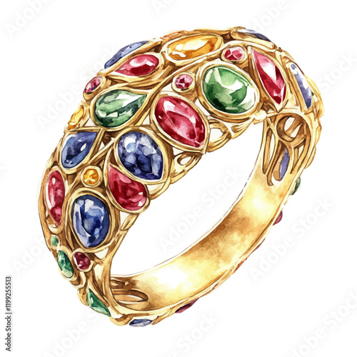 A watercolor vector painting of gold jewelry with an Italian unique design, capturing the essence of Italian craftsmanship.

