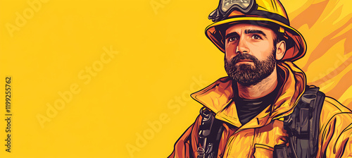 Wallpaper Mural A firefighter in full gear, plain light background, brave expression Torontodigital.ca