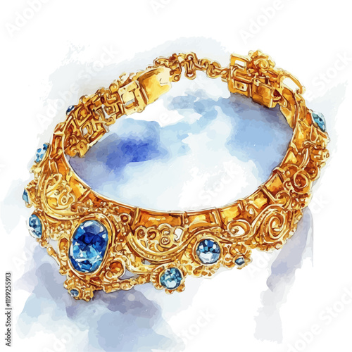 A watercolor vector painting of gold jewelry with an Italian unique design, beautifully capturing the elegance and intricate craftsmanship of Italian artisans.

