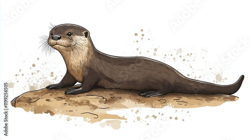 Playful otter illustration isolated on white for nature-inspired designs