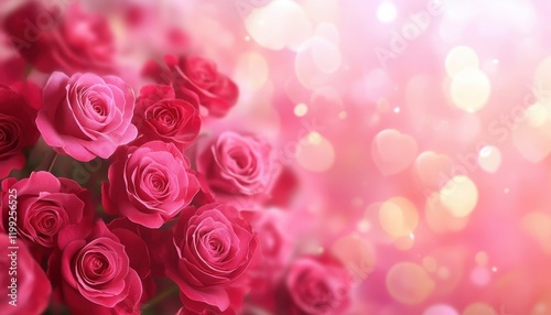 Close-up of a Delicate Bouquet of Pink Roses with a Soft, Romantic Glow