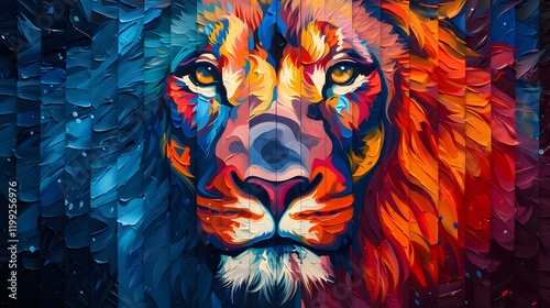 Colorful art or decor painting with lion muzzle. photo
