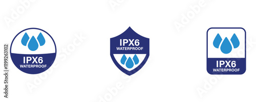 Obraz na plátně Waterproof IPX6 label icon vector set, waterproof ipx6 label badge with drop of water icons vector set isolated on white background