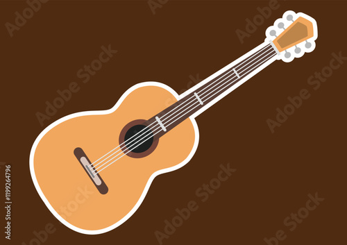 Flat Vector Illustration of an Acoustic Guitar Icon popstar sticker