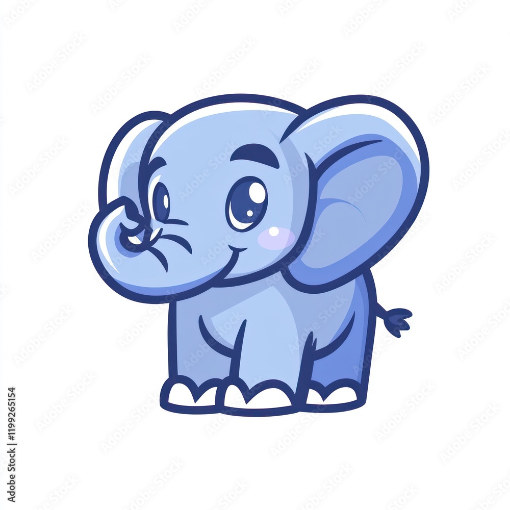 Cartoon blue elephant standing on a white background. Possible for use in children's books Cartoon blue elephant standing on a white background. Possible for use in children's books