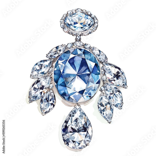 A watercolor vector painting of Cartier’s Louis XIV diamonds, shining with fine details and a captivating elegance, isolated on a white background.

