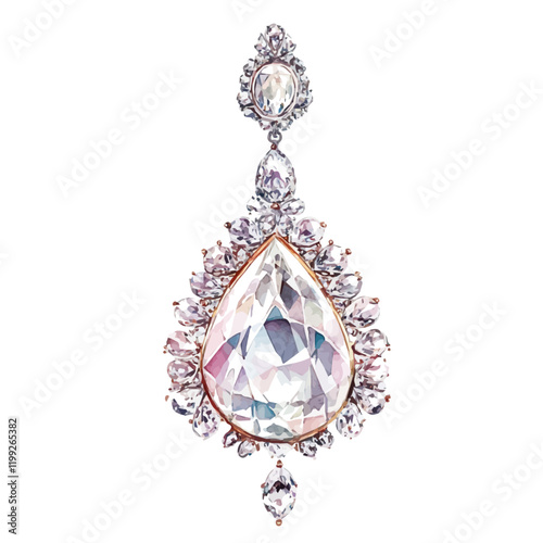 A watercolor vector painting of Cartier’s Louis XIV diamonds, shining with fine details and a captivating elegance, isolated on a white background.

