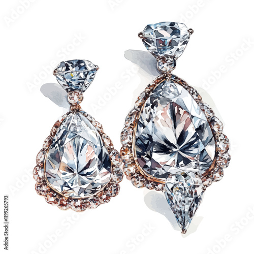 A watercolor vector painting of Cartier’s Louis XIV diamonds, displaying their extraordinary brilliance, isolated on a white background.

