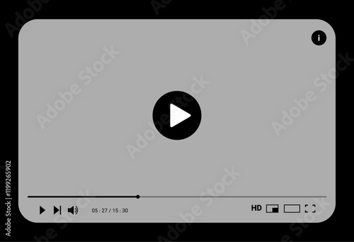 Social media video player screen template, mobile video player. Video player mockup, app, ui ux. Channel interface. Social media concept. Play button icon
