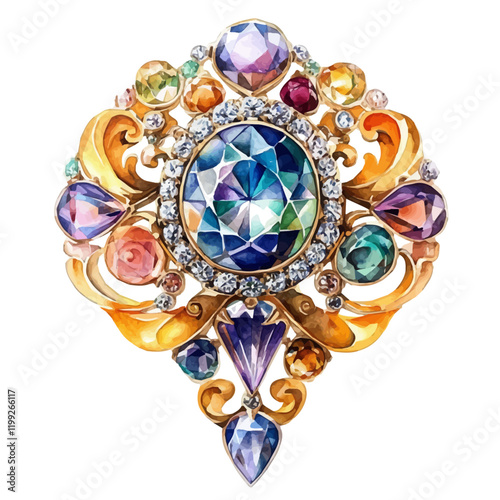A watercolor vector painting of Cartier’s Louis XIV diamonds, beautifully showcasing the grandeur and beauty of these jewels, isolated on a white background.

