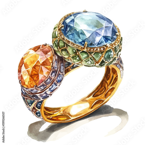 A watercolor vector painting of Capri rings, capturing the elegance and charm of Italian craftsmanship, isolated on a white background.

