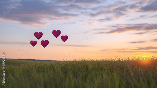 23. A surreal Valentine’s landscape with floating heart-shaped orbs, luminous pathways, and soft, dreamy colors creating a captivating representation of love and connection  photo