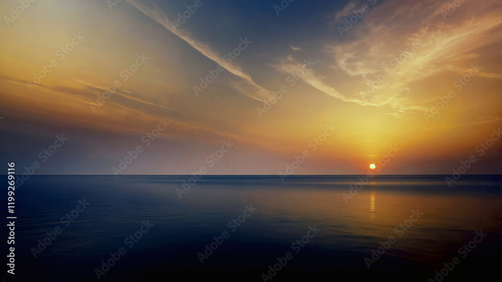 Fototapeta premium Sunset Over the Ocean with Orange and Blue Sky